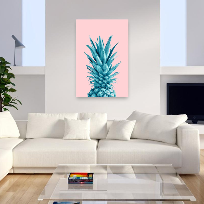 Vibrant bleu ananas audacieux, minimaliste, moderne, fruits, impression murale, 48" H x 32" W