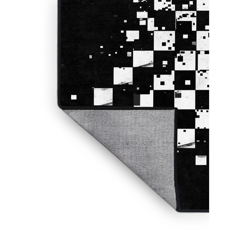 Tapis à motif damier moderne bleu à motif lavable à la machine, Carré 7 pi