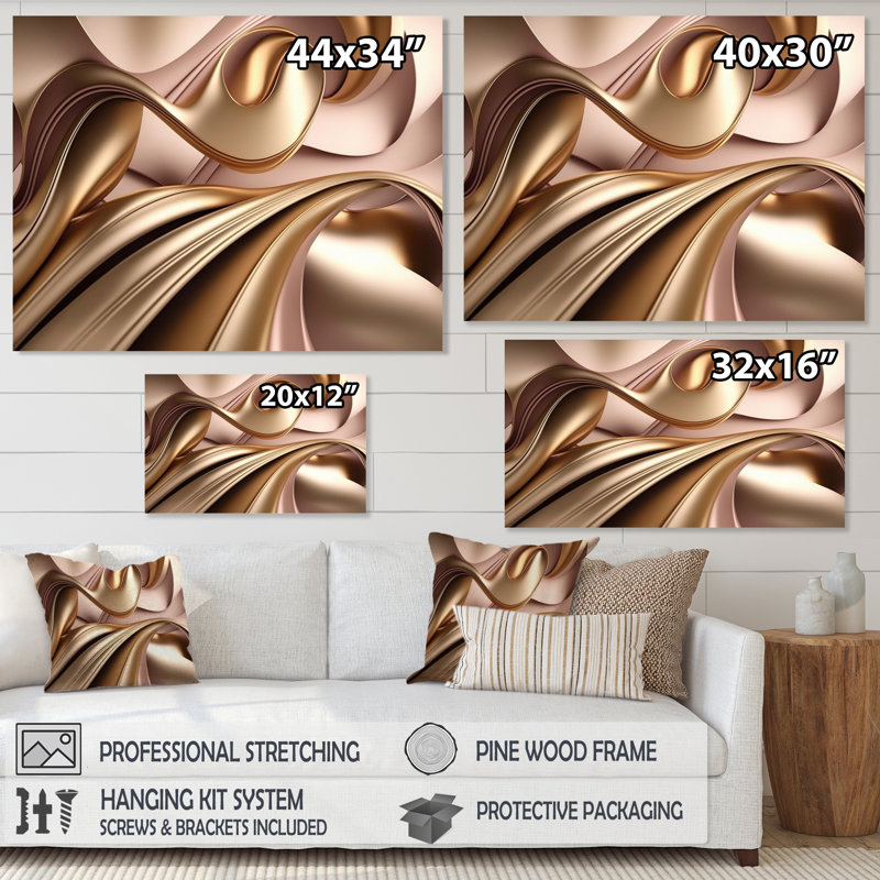 Or liquide lisse dans de douces nuances d'or et taupe IV - reproduction sur toile, H 24 po x l 32 po x P 1 po, Toile tendue