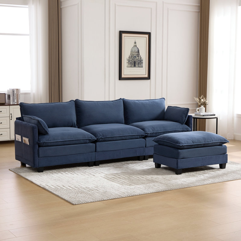 Oversized Modular Sectional Sofa with Movable Ottoman, Navy