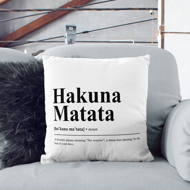 Dictionary Hakuna Matata Typography Square Throw Cushion, Stone, 40cm H x 40cm W x 15cm D