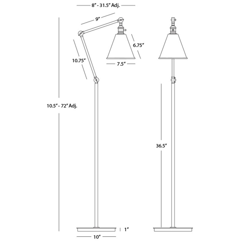 Alloy Task Floor Lamp, 10.75", Warm Brass, White