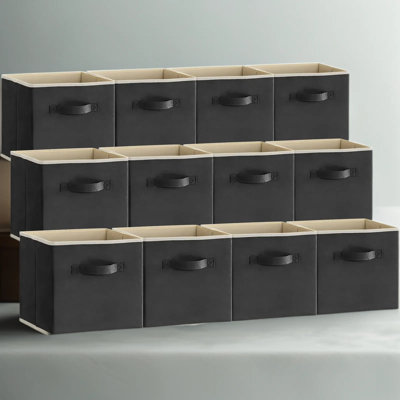 Storage Cubes 12-Pack, Foldable Fabric Storage Baskets with Handles, 11 Inch Cube Organizer Bins for Shelves, Closet, and Home Organization, 18L Black