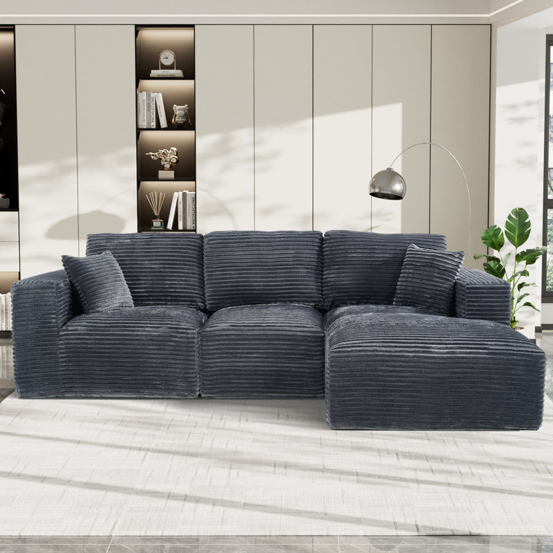 Corduroy Boneless Sectional Sofa with Chaise and Extra Deep Seat, Right Hand Facing, Dark Gray Corduroy