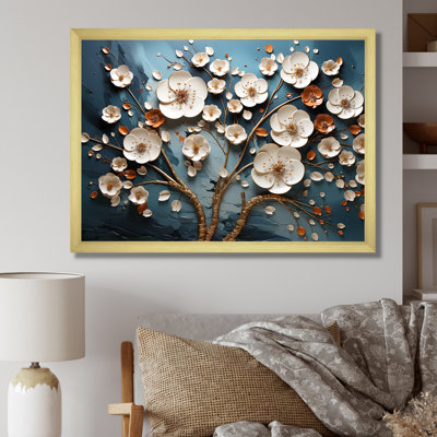 Orchidée blanche et bleue, arbre III - Art floral abstrait