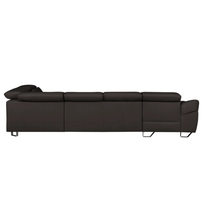 Natron Leather Corner U-form Sectional with Sleeping Function and Storage, Brown, Right Hand Facing