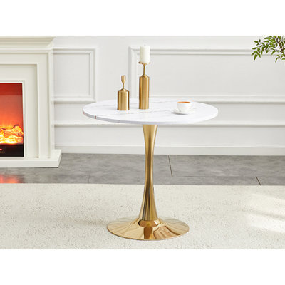 Round Dining Table, 31.5" Circle Tulip Table With Thickened Tabletop & Metal Pedestal, Mid Century Modern Bistro Table For Kitchen, Small Places, Living Room, Cafe (White)