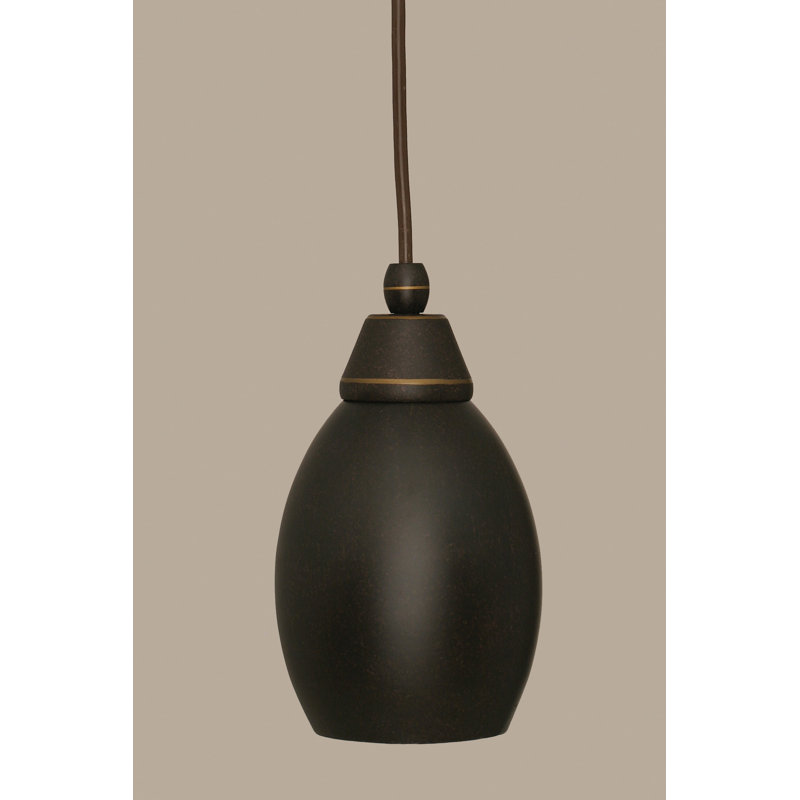 Cord Hung Mini Pendant With 5” Oval Metal Shade, Dark Granite