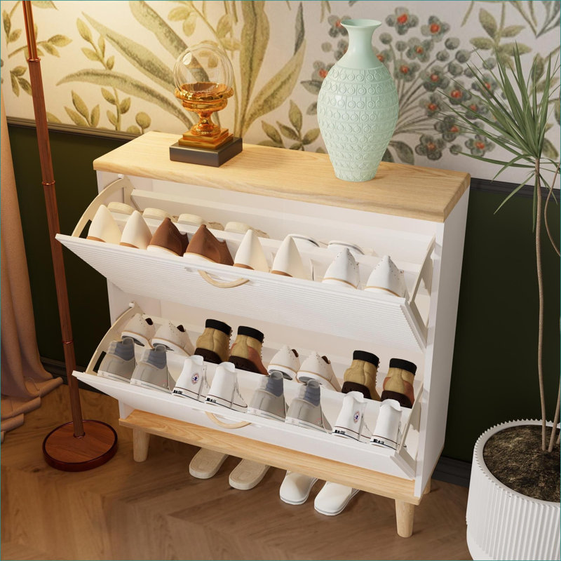 Accent Cabinet, Shoe Storage Cabinet, Narrow Shoe Rack Cabinet, Shoe Cabinet With 2 Flip Drawers