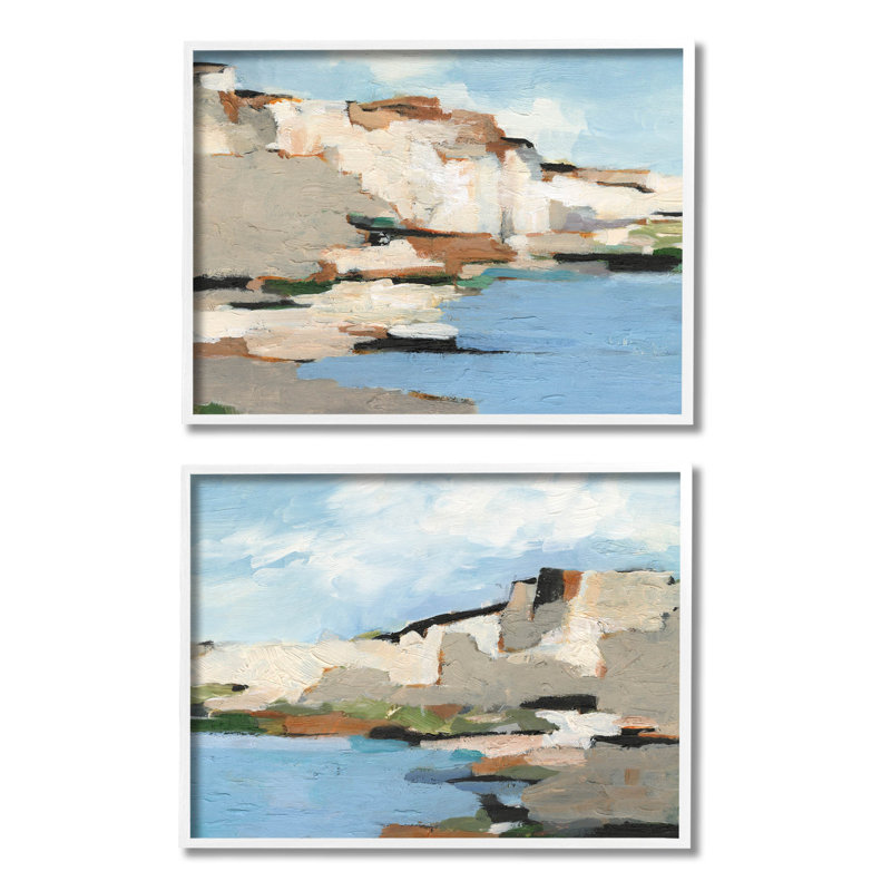 «Seaside Cliff Modern Landscape», ensemble de 2 giclées encadrées par Ethan Harper, H 11 po x l 14 po x P 1,5 po