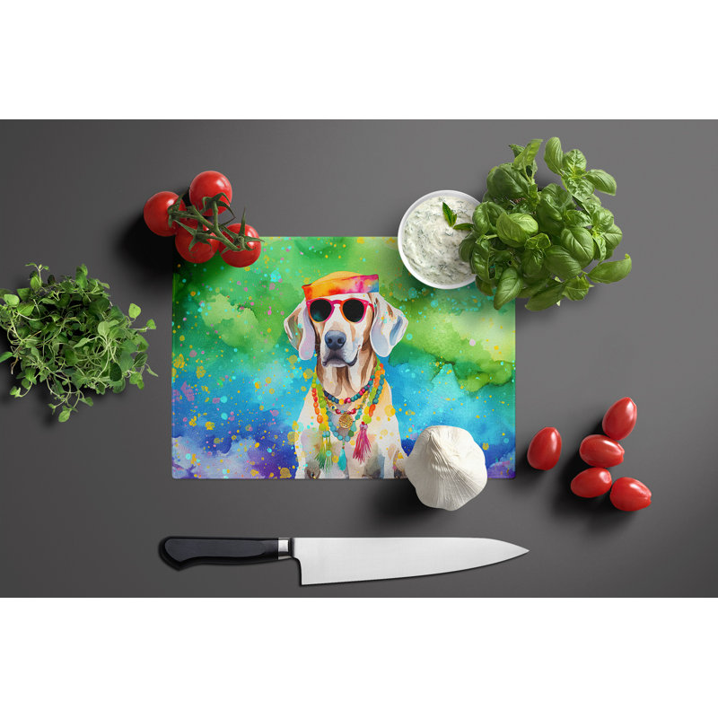 Weimaraner Hippie Dawg Glass Cutting Board Large