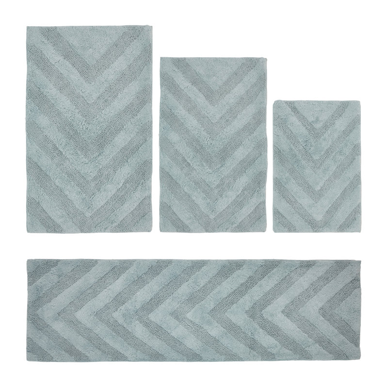 Ensemble de tapis pour salle de bain 100% coton de qualité supérieure Hugo 4 pièces avec envers antidérapant, lavable à la machine, luxueux tapis Chervon à motif super absorbant et touffeté pour la salle de bain, la douche et la baignoire