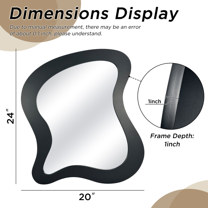Miroir mural en bois (ensemble de 2), Noir, noir, noir, noir, H 24 po x l 20 po