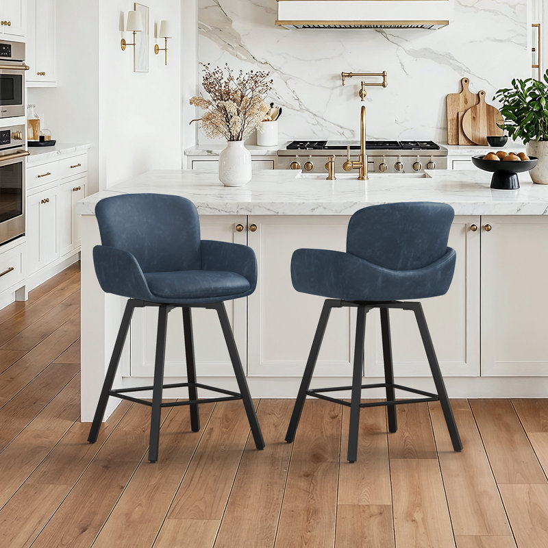 Tabouret de bar Nicola , Bleu / similicuir