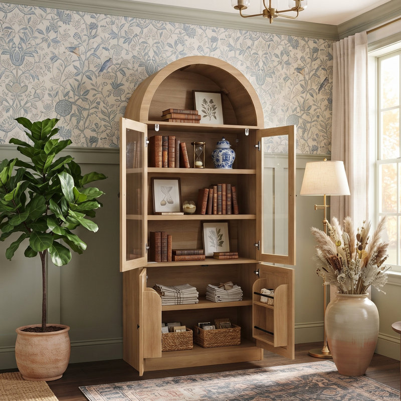 Armoire de rangement 71 po de haut moderne avec portes en verre trempé et bibliothèque autoportante en panneau de fibres à densité moyenne (blanc / noir)