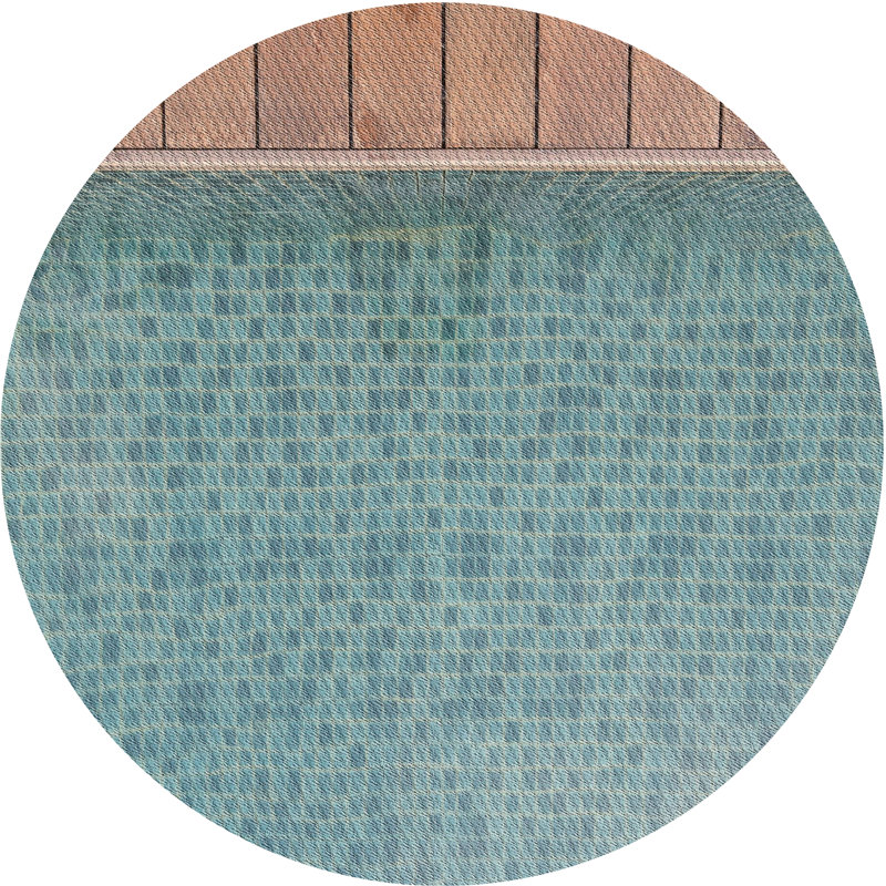 Tapis bleu/brun à motifs, Rond 3 pi