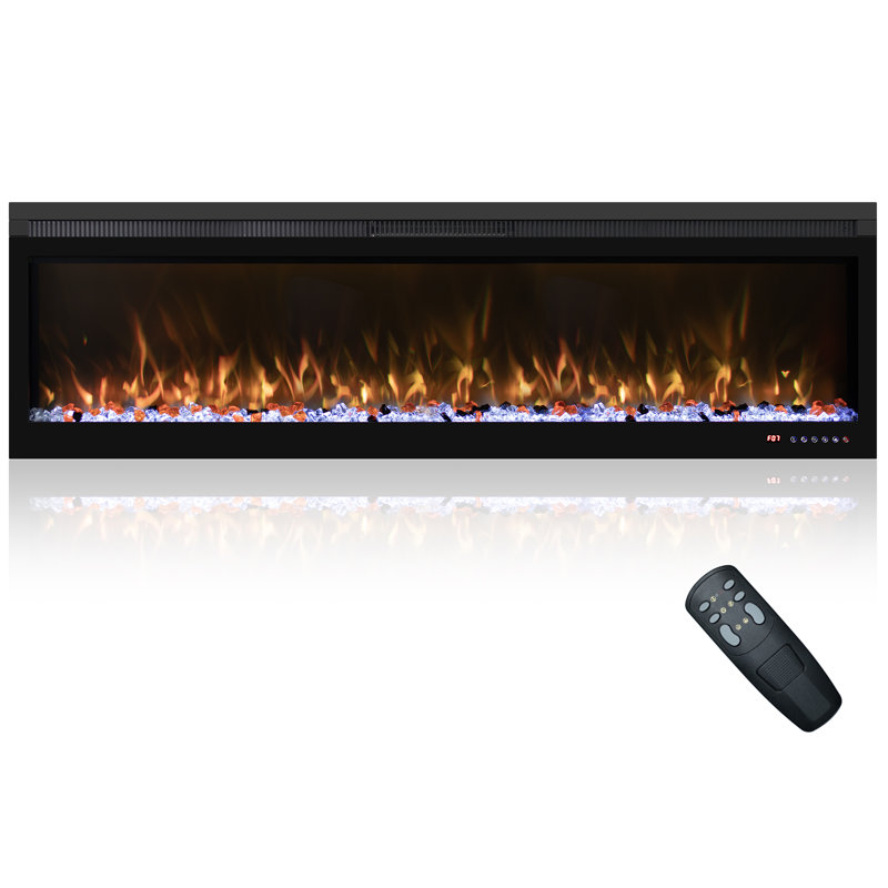 Linear Recessed-In Electric Fireplace With Remote Control, Adjustable Heat & Timer, 17.72" H x 60" W x 6.3" D