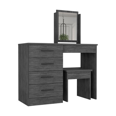 Coiffeuse, miroir, quatre tiroirs, tabouret