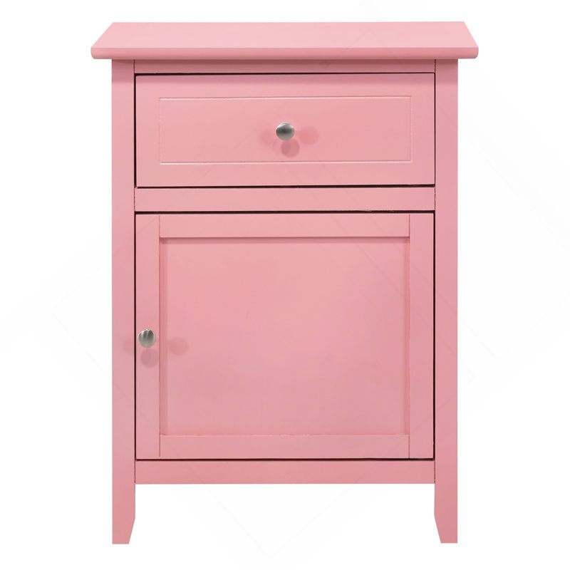 Table de chevet moderne, table de chevet avec 1 tiroir et 1 porte, Rose