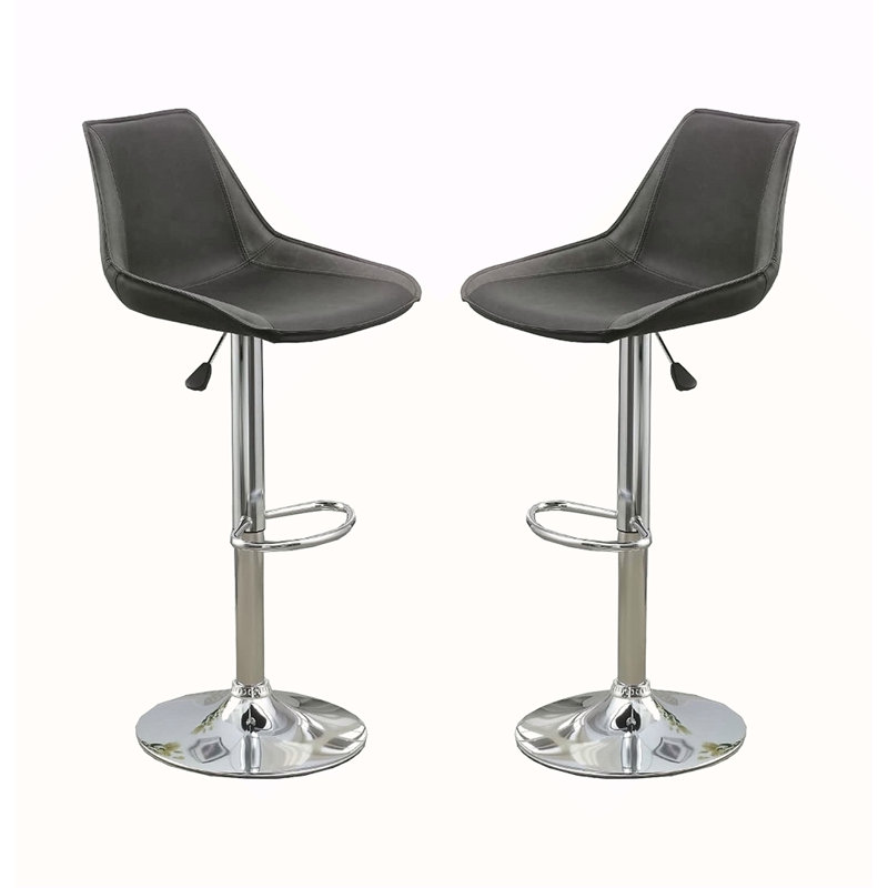 Ensemble de 2 chaises / tabourets de bar réglables en cuir de polyuréthane et chrome, Gris foncé