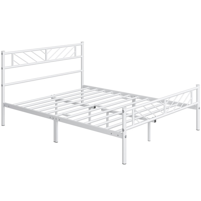 Armanni Platform Bed Frame with Design Headboard, Full, White