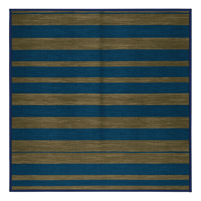 Tapis bleu à rayures horizontales lavable à la machine, Carré 4 pi