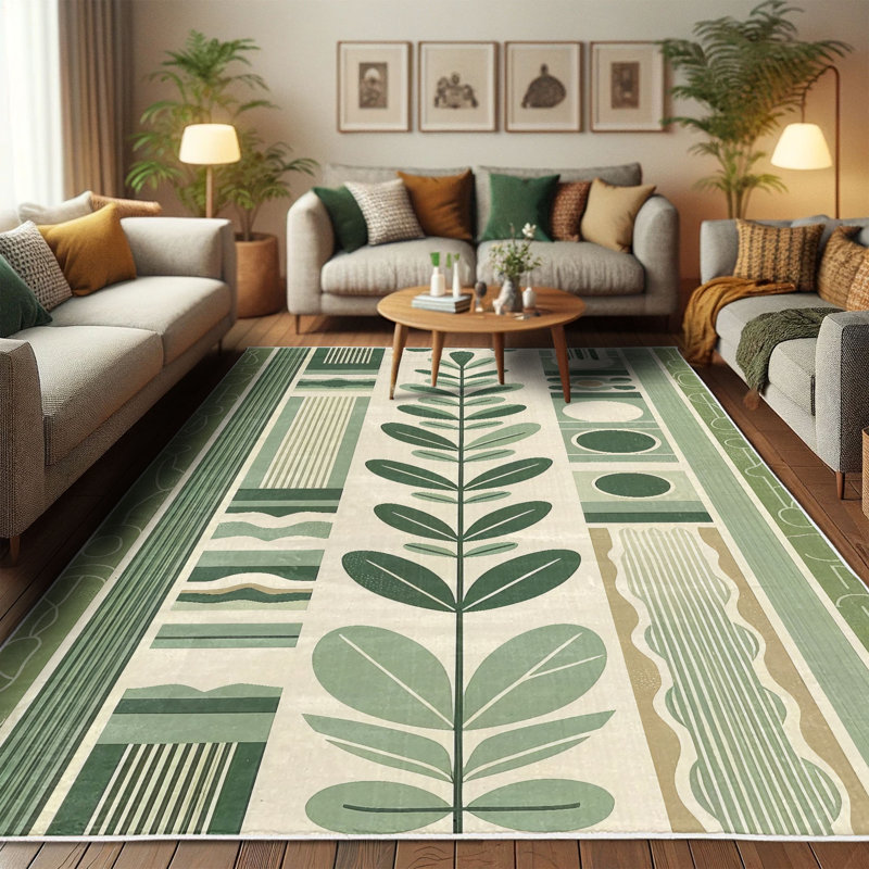 Olive Green and Ivory Synthetic Botanical Area Rug 2'5" x 5'