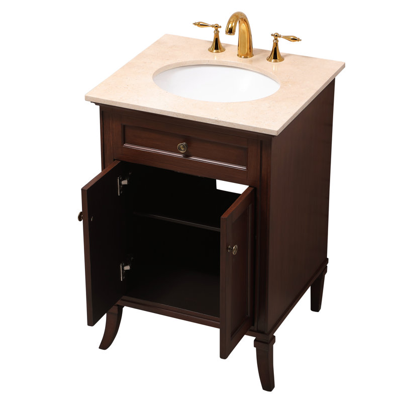 Ensemble de meuble-lavabo simple 24 po Inverleigh, Teck, Crème, Fourmi laiton