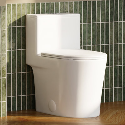 Toilette compacte une pièce semi-allongée compacte, double chasse 1,1 / 1,6 GPF, hauteur de chaise 17 po, chasse siphonique sans rebord, siège à fermeture douce, 12 po brut, blanc