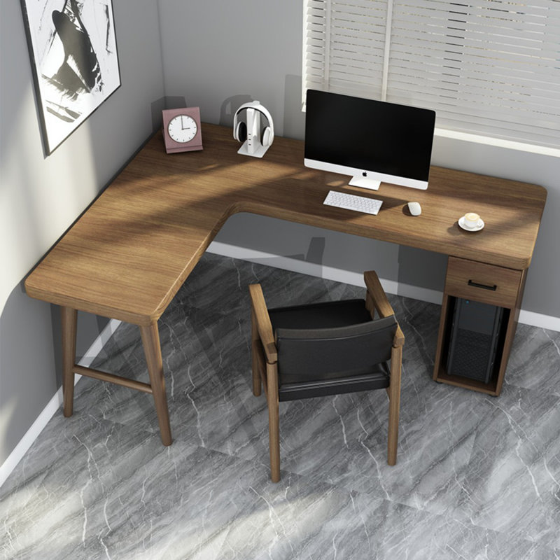 Bureau double caisson en L en bois massif avec 1 tiroir, H 29,53 po x l 55,12 po x P 39,37 po, Retour à gauche
