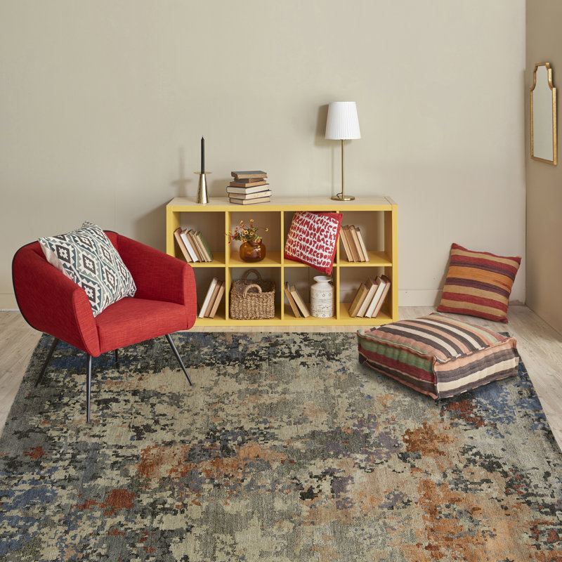 Aurora Drift Hand Knotted Abstract Area Rug, Rectangle 3' x 5'