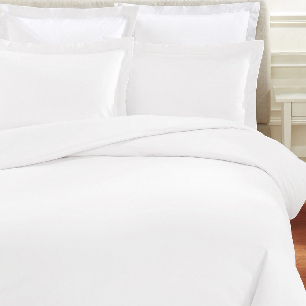Austri Sateen Duvet Cover Set, White, Twin Duvet Cover + 1 Standard Sham