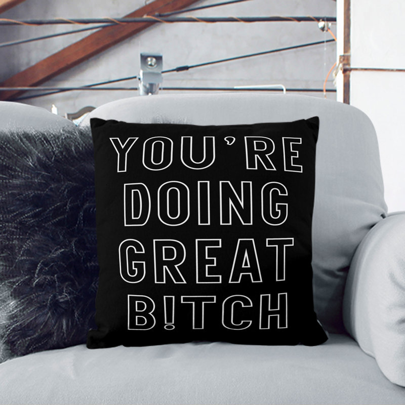 You Are Doing Great Typography Square Throw Cushion, 55cm H x 55cm W x 20cm D, Black