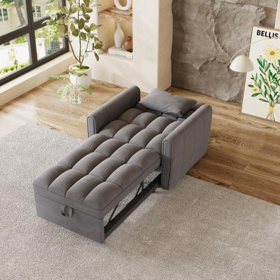 Canapé-lit pliable de 38,2 pouces de grande taille, canapé-lit simple en velours moderne, canapé-lit avec dossier réglable, 3 positions et coussins, convient au salon et à la chambre à coucher