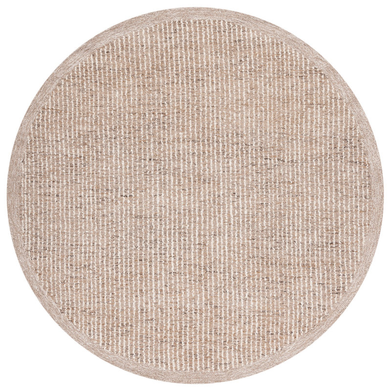 Tapis rayé en laine / coton touffeté à la main Ardme ivoire / brun clair, Rond 6 pi