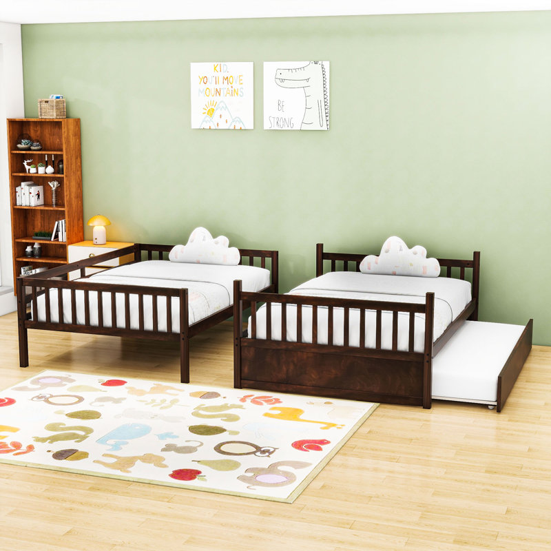 Full Over Full Wood Bunk Bed With Trundle And Ladder