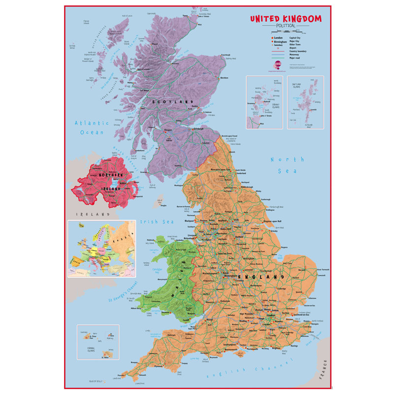 Huge Primary UK Wall Map Political - No Frame Print, 118.9cm H x 84.1cm W x 0.5cm D