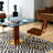 33.5" Modern Small Dining Table with Boomerang Shaped Solid Rubberwood Base, Gray Tempered Glass Top,  Square Styles, Apartment, Kitchen Nook & Café Table for 2-4 People  