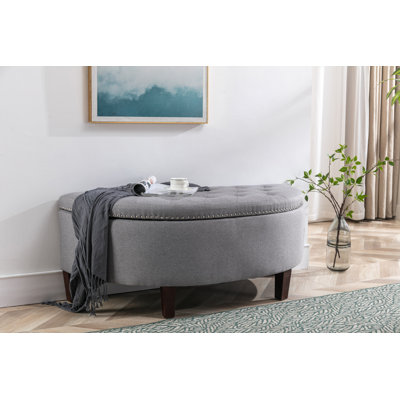 Aimable Half Moon Fabric Storage Ottoman Bench with Rubberwood Legs