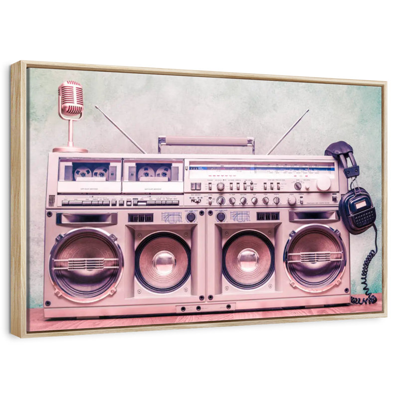 Boombox rétro, Cadre flottant en bois naturel, 13 po x 9 po