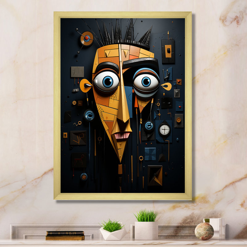 " Yellow And Black Robot Revolution ", 20" H x 12" W x 1" D, Black Floater Framed