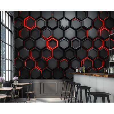Peel and Stick Wallpaper Grey red futuristic 3d render Wall Murals 69"H x 96"W Removable PVC Wall Paper Self-Adhesive Wall Decor for Bedroom Living Room Home Office