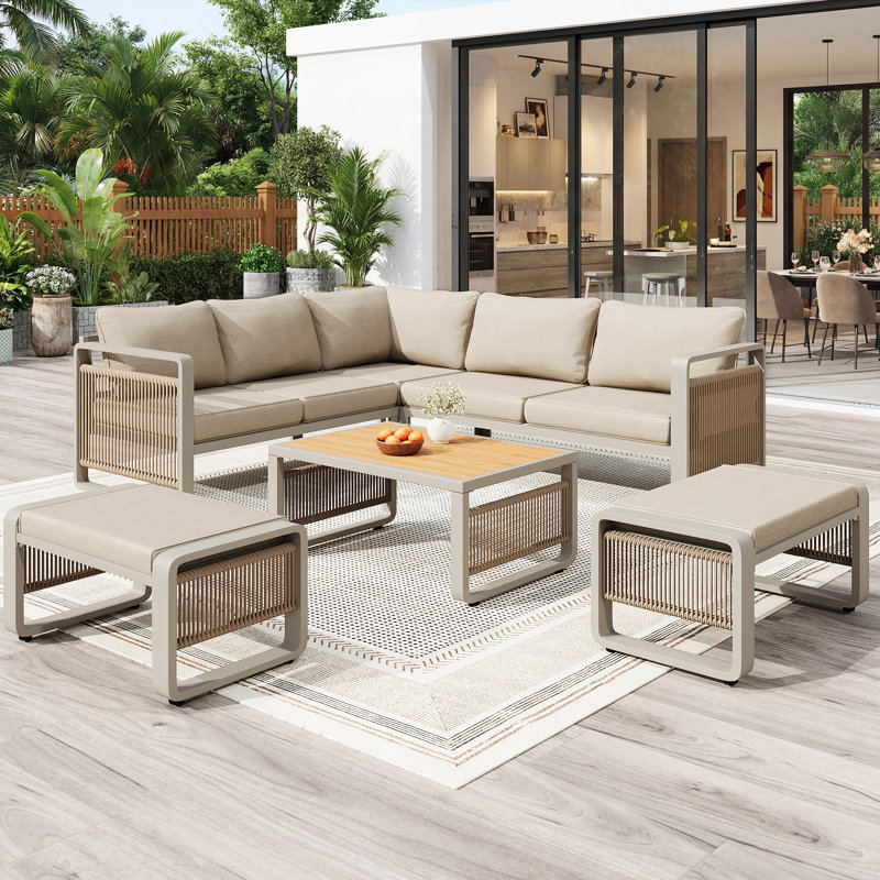 Woven Rope 7 - Person Seating Group With Table, Beige
