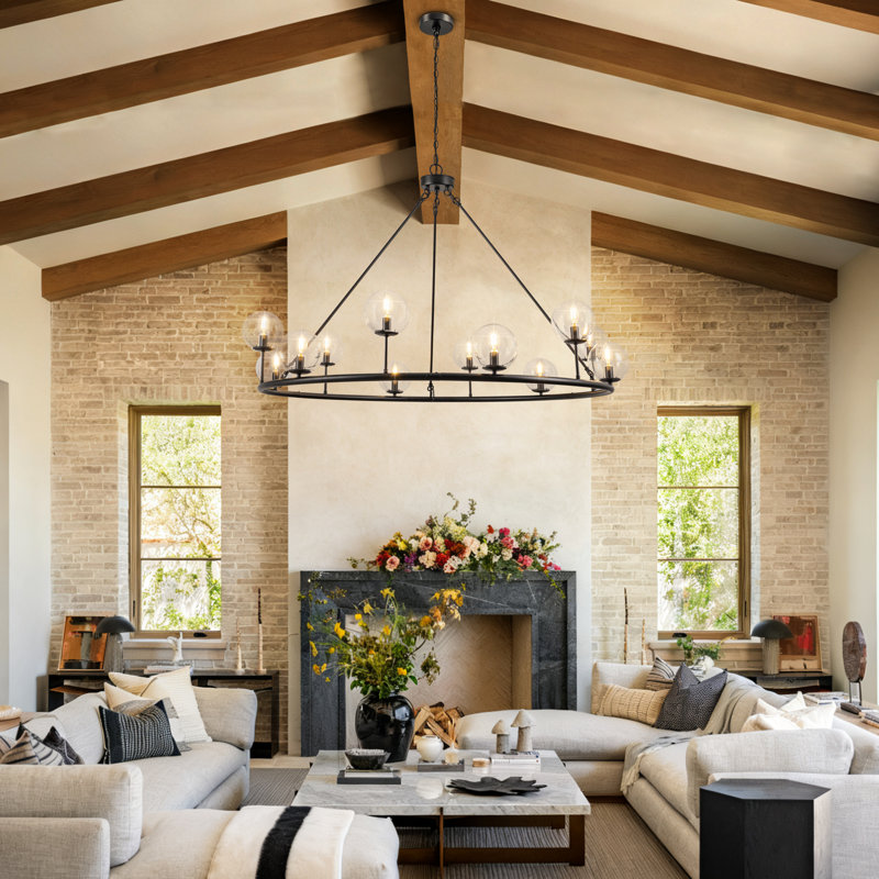 Jerdy 12 - Light Dimmable Chandelier Wagon Wheel Chandelier Modern Farmhouse Chandelier Living Room Chandelier