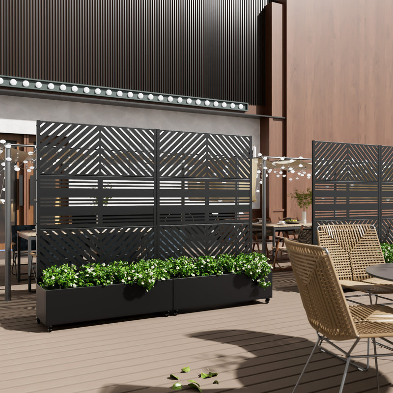 Lit de jardin extérieur surélevé en métal avec treillis et roues