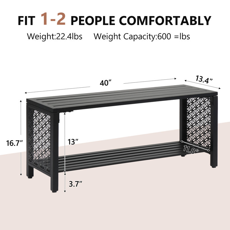 Banc de rangement en métal 39 po, Black