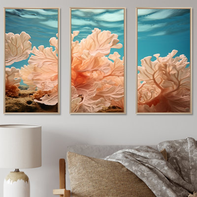 «Peach Coral Expression - Coastal Coral Under Water», ensemble d'art sur toile