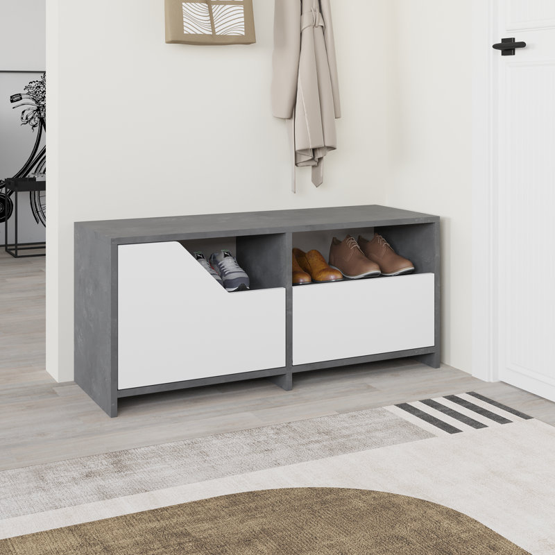 8 Pair Shoe Storage Cabinet, Retro Gray/White