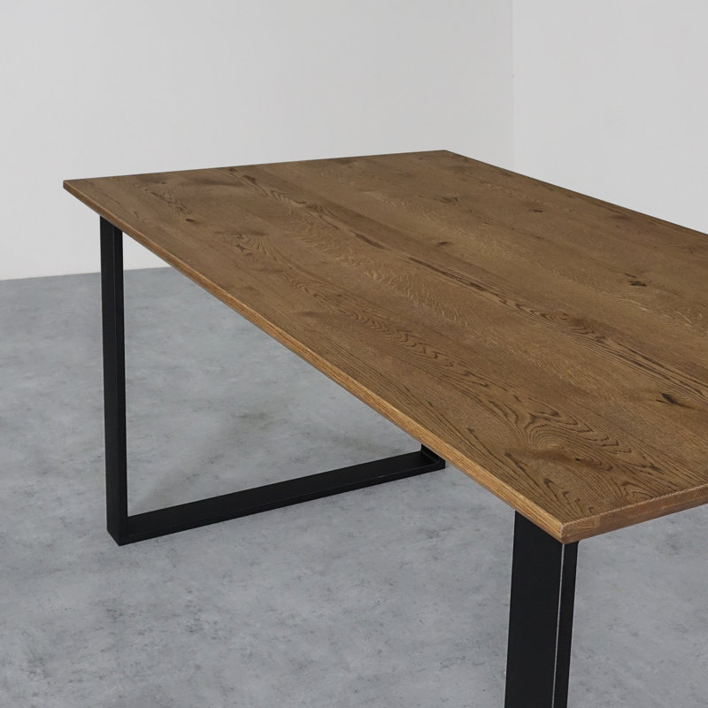 Ajahni Oak Metal Base Dining Table, 75cmH x 180cmL x 90cmW, Brown Oil