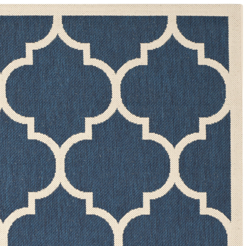 Tapis d'intérieur / extérieur à motif géométrique Courtyard Performance, Beige / marine, Carré 6 pi 7 po